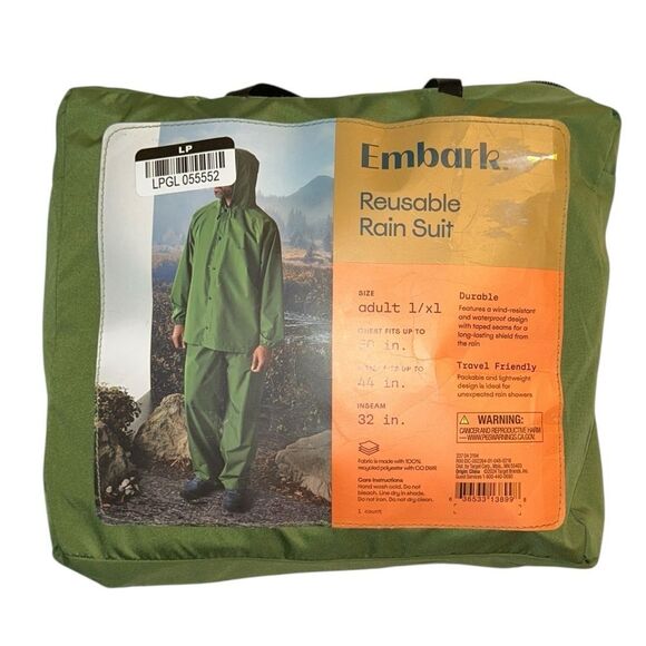 Embark Green Men’s Raincoat Set Pants and Jacket (L/XL) - Picture 4 of 10